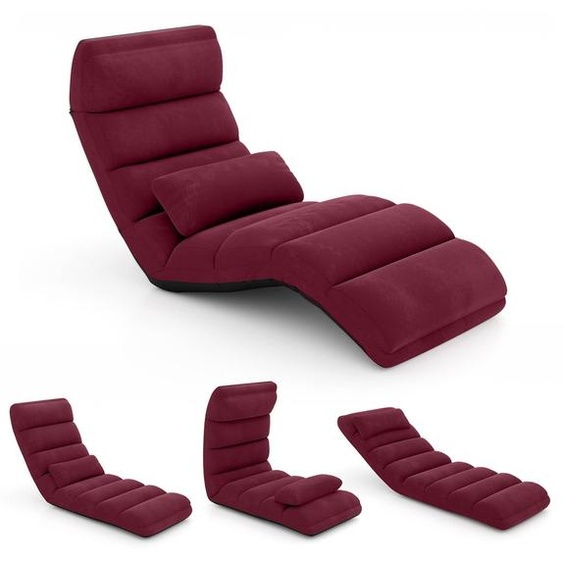 Transat de jardin, rouge, avec dossier réglable, dimensions : 175 x 55 x 20 cm