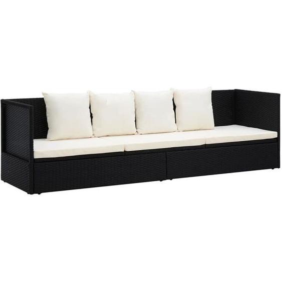 Transat de jardin - VIDAXL - Noir - Résine tressée et acier enduit de poudre - 200 x 60 x 58 cm