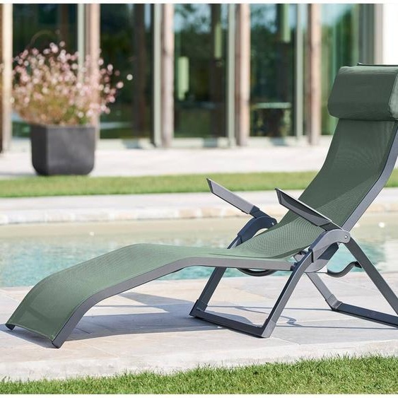 Transat DECIMA Vert Olive   Graphite 2 positions - Aluminium traité époxy, Texaline Hespéride