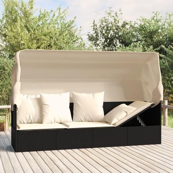Transat dextérieur - Canapé lounge en résine tressée - Store de protection solaire réglable