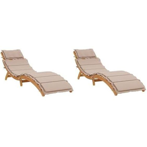 Transat - VIDAXL - Lot de 2 Chaises Longues - Coussins Inclus - Bois Massif - Extérieur