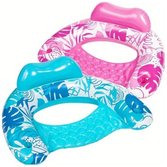 Transats gonflables pour piscine - Lot de 2 pour adultes - Avec porte-gobelets - En PVC - Bleu et rose