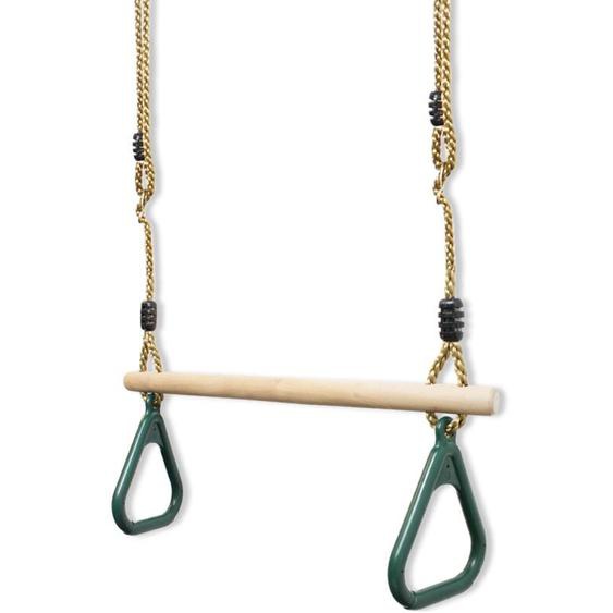 Todeco - Trapèze en Bois, Balançoire avec Anneaux de Gymnastique, Vert, 200 cm, Matériau: Plastique (pp, pe), Bois