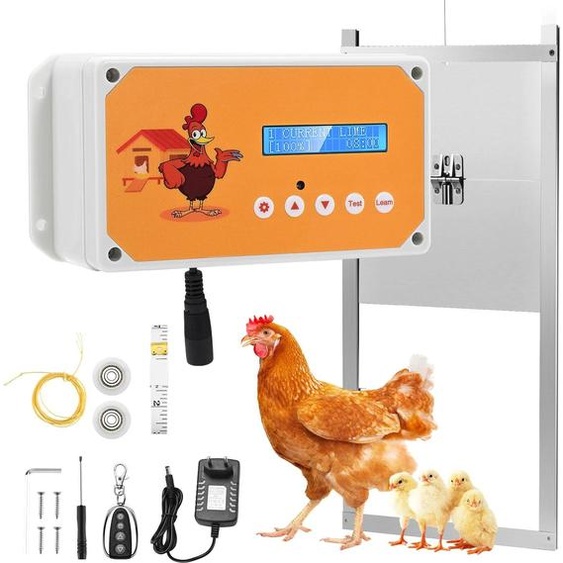 Trappe automatique pour poules - Avec porte et boîtier de- Télécommande, minuterie, capteur de lumière, acier inoxydable, force de traction de 4 kg - Vert clair