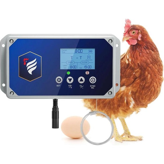 Trappe automatique pour poules - Ouvre-porte avec capteur de lumière et minuterie - Alimentation secteur/batterie/solaire - Course max. 4 kg - Plastique