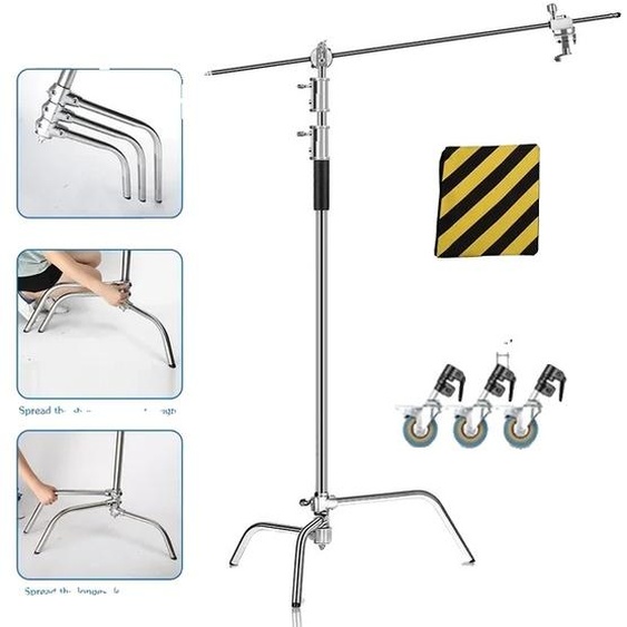 Trépied en acier inoxydable, design pliable, réglable en hauteur, 2,6M Avec roues