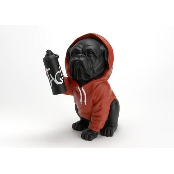 Très grande statue de chien Bouledogue Anglais Graffiti en résine, hauteur 58 centimètres