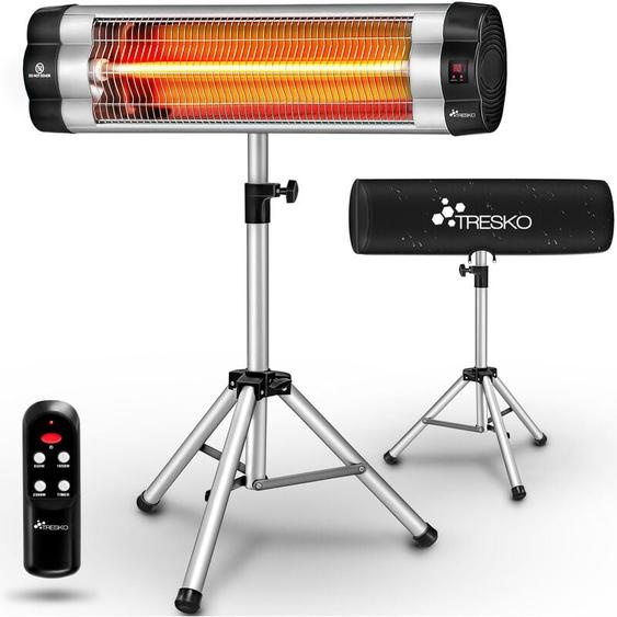 TRESKO Chauffage extérieur Infrarouge 2500W + Télécommande Radiateur Rayonnant Électrique de Terrase 3 Niveaux de Chaleur Hauteur réglable