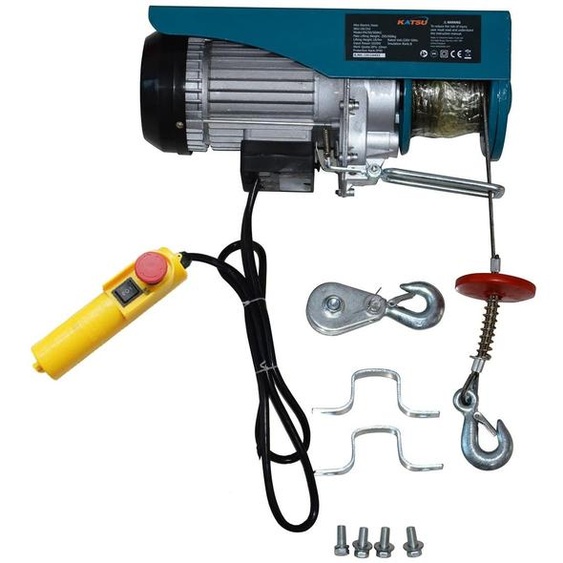 Treuil électrique, capacité de 400 kg, 1000 W, câble en acier de 18 mètres, télécommande