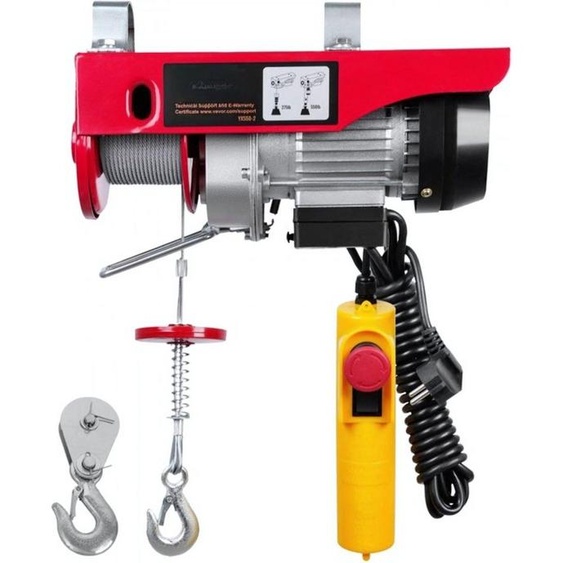 Treuil électrique PRO – 125–250 kg – Avec télécommande filaire – Élingue câblée – Garage et atelier – Hauteur de levage 12 m
