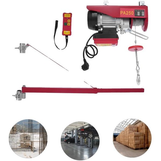 Treuil électrique, télécommande sans fil, capacité de charge de 250 kg, couleur rouge