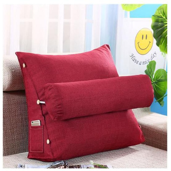 Triangle Wedge Coussin de Lecture avec soutien du cou, Support dcoussin en Coin Coussins Lombaires de Chaise Vin rouge 45*48*20cm
