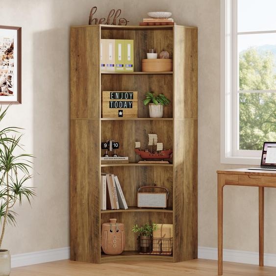 Tribesigns Bibliothèque dangle à 6 niveaux, étagère dangle de 180 cm de haut avec bords arrondis, meuble dangle de style rustique pour le salon, (brun rustique)