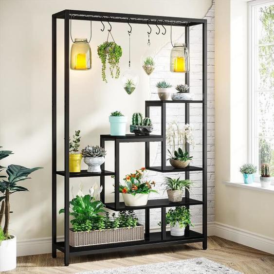 Tribesigns Étagère à Fleurs en Métal à 5 Niveaux Porte Plantes Grande étagère de 180,1cm avec 10 crochets de suspension en S