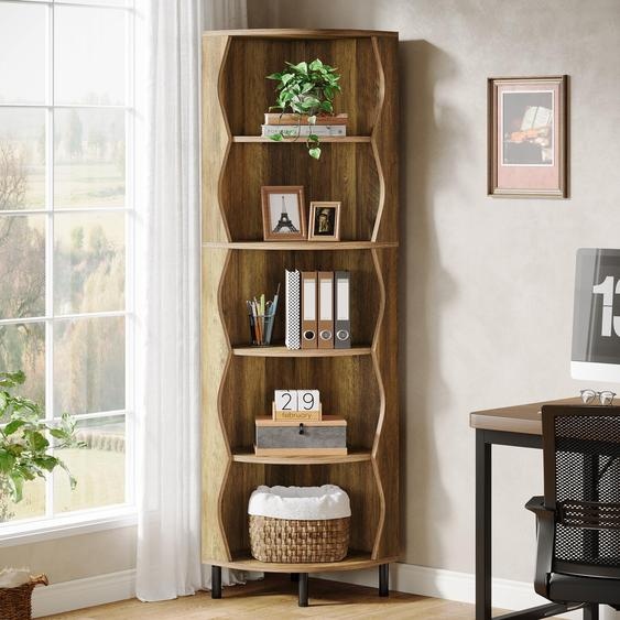 Tribesigns Étagère dangle à 5 étages, bibliothèque dangle de 180 cm de haut, bibliothèque élégante en bois, étagère de stockage, support pour plantes, marron rustique