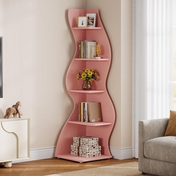 Tribesigns Étagère dangle, bibliothèque moderne à 5 étages de forme incurvée, support unique pour plantes pour petits salons, rose