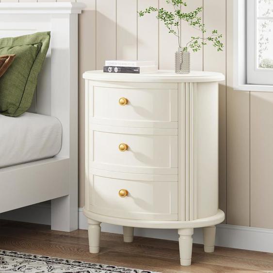 Tribesigns Table de chevet avec 3 tiroirs, table dappoint de lit blanc cassé pour chambre à coucher, table dappoint en bois
