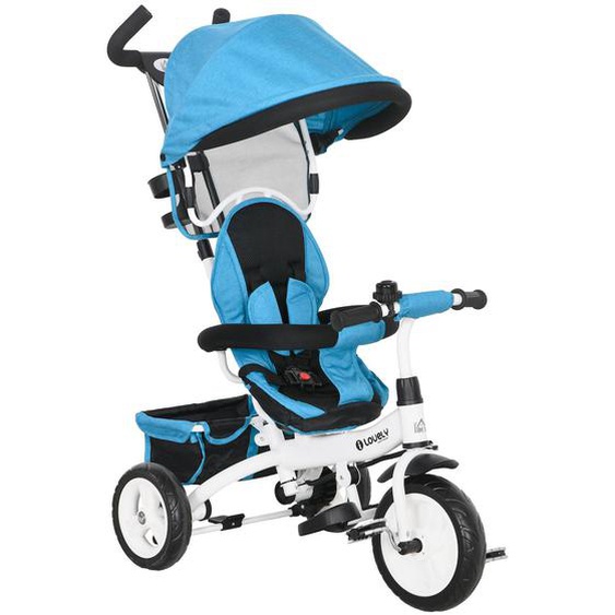 Tricycle Enfant Évolutif Pare-soleil Pliable Canne Télescopique Amovible Acier Bleu Bleu