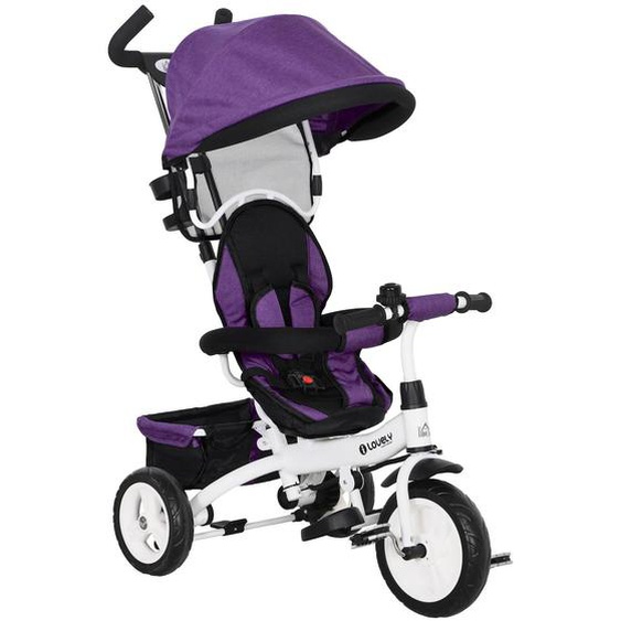 Tricycle Enfant Évolutif Pare-soleil Pliable Canne Télescopique Amovible Acier Violet Violet