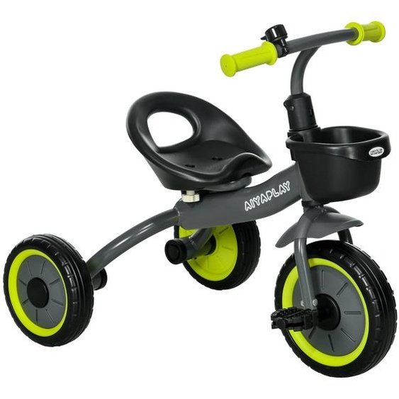 Tricycle Enfant Multi-équipé Garde-boue Sonnette Panier Pédales Antidérapantes Siège Réglable Avec Dossier Noir