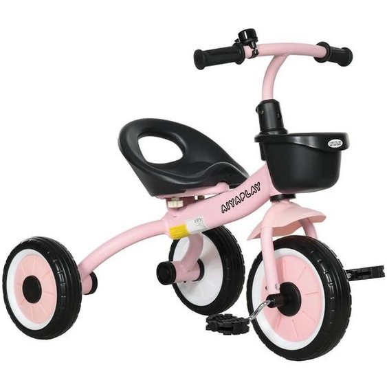 Tricycle Enfant Multi-équipé Garde-boue Sonnette Panier Pédales Antidérapantes Siège Réglable Avec Dossier Rose