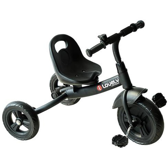 Tricycle Enfant Multi-équipé Garde-boue Sonnette Pédales Antidérapantes Siège Réglable 2 Positions Avec Dossier Noir