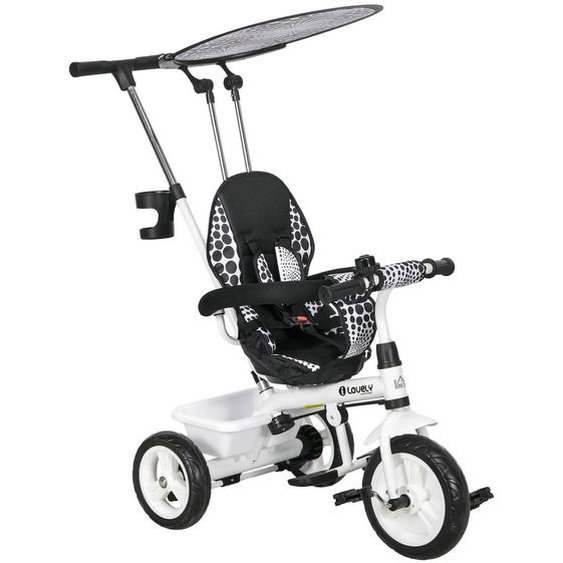 Tricycle Enfant Pare-soleil Pliable Canne Amovible Benne Rangement Acier Blanc