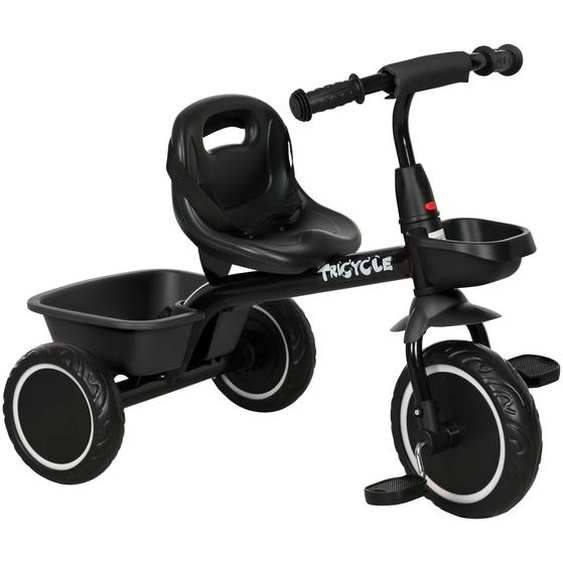 Tricycle Enfant - Siège Réglable Avec Dossier Et Ceinture, Pédales Antidérapantes - Panier, Benne Arrière Noir