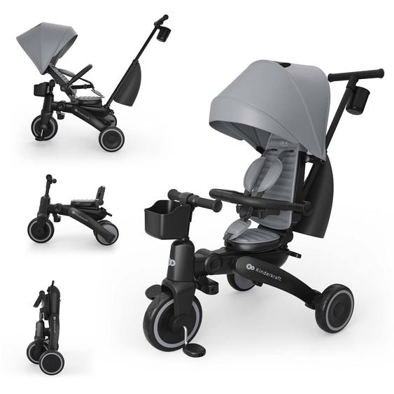Tricycle Évolutif Kinderkraft Jazz 3 Pliable Avec Siège Pivotant, Position Semi-allongée, Mode Draisienne Et Capote Upf 50+ Gris