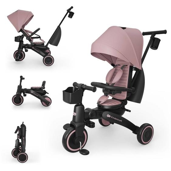 Tricycle Évolutif Kinderkraft Jazz 3 Pliable Avec Siège Pivotant, Position Semi-allongée, Mode Draisienne Et Capote Upf 50+ Rosa