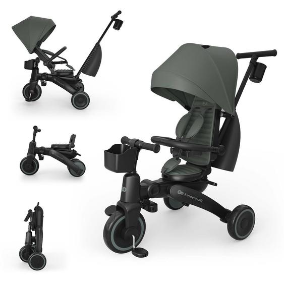 Tricycle Évolutif Kinderkraft Jazz 3 Pliable Avec Siège Pivotant, Position Semi-allongée, Mode Draisienne Et Capote Upf 50+ Vert