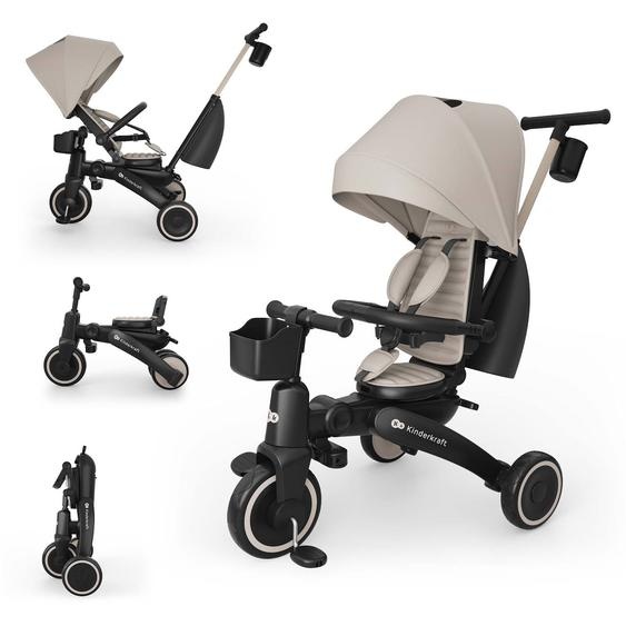 Tricycle Jazz 3, Évolutif 6 Modes Dès 9 Mois Pivotant, Dossier Inclinable, Capote Upf 50+, Poignée Parent, Compact, Mode Draisienne, Roue Libre, Jusqu’à 25 Kg Beige