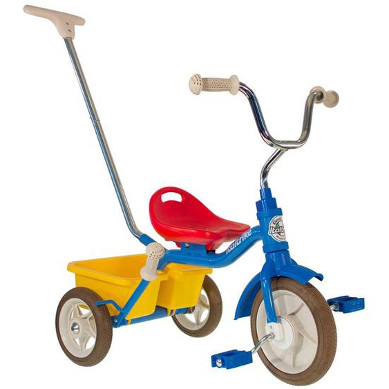 Tricycle Métal Avec Canne Et Benne Bleu