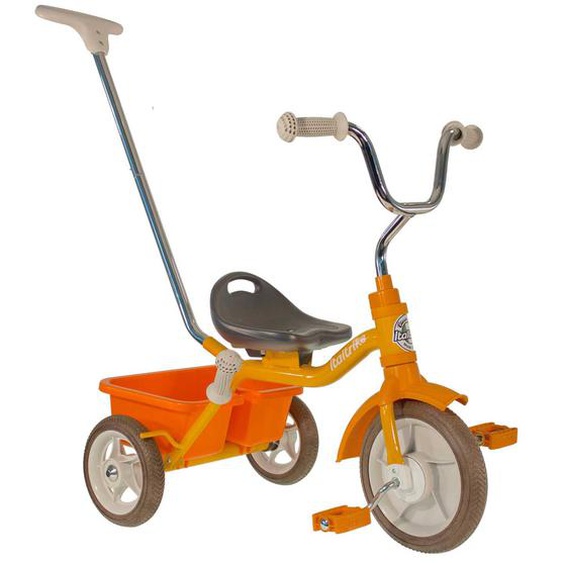 Tricycle Métal Avec Canne Et Benne Orange