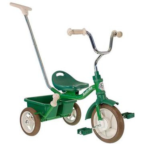 Tricycle vert avec canne et benne