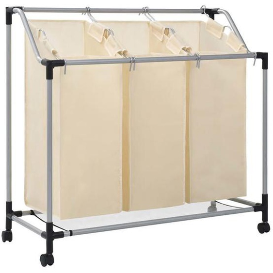 Trieuse panier a linge avec 3 sacs creme acier