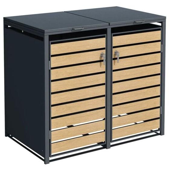 Trigano - Abri cache poubelle double - 2x 240L - anthracite/imitation bois en acier