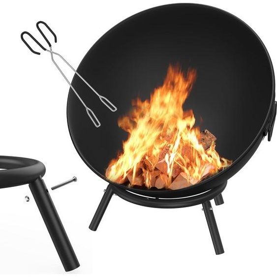 TRMLBE Bol de feu Ø60cm Foyer rond avec housse de protection imperméable Multifonctionnel Fire Pit en métal Pour intérieur-extérieur BBQ Chauffage au bois