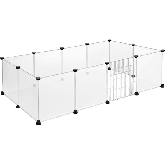 TRMLBE Enclos 12Pcs Parc 145x75x48cm Parc pour chiots Blanc Enclos pour petits animaux 35x45cm par pièce Enclos DIY extensible Lapin Cochon dInde, avec porte
