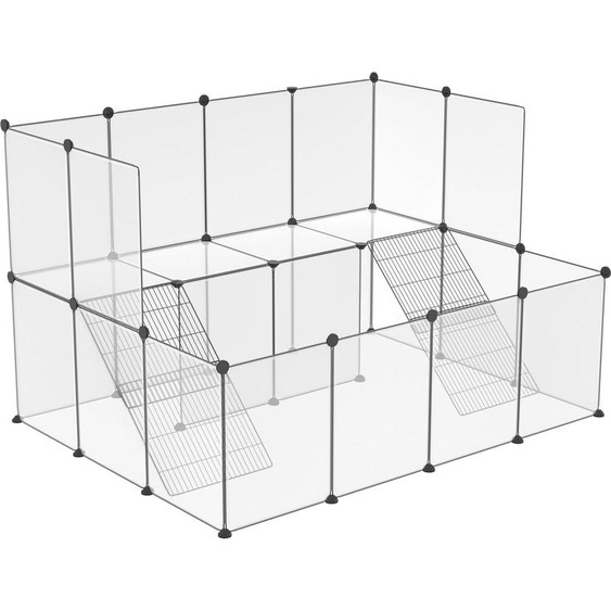 TRMLBE Enclos 26Pcs Parc 143x108x93cm Parc pour chiots Enclos blanc pour petits animaux 35x45cm par pièce Enclos DIY extensible pour lapins, avec échelle en caillebotis