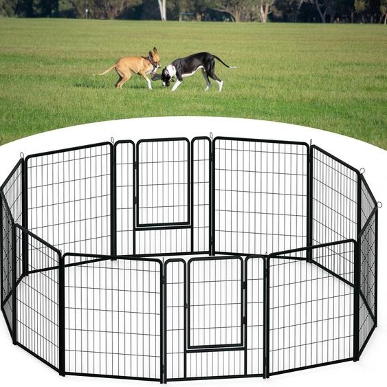 TRMLBE Enclos pour chiots 12 pièces métal Parc pour animaux avec porte & serrure & piquet de terre Parc pour chiots hauteur 80cm Parc pour chiens chat animal de compagnie (65x80cm/pièce)