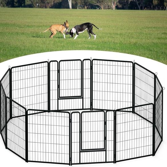 TRMLBE Enclos pour chiots 12 pièces métal Parc pour animaux avec porte & serrure & piquet de terre Parc pour chiots hauteur 80cm Parc pour chiens chat animal de compagnie (80x80cm/pièce)