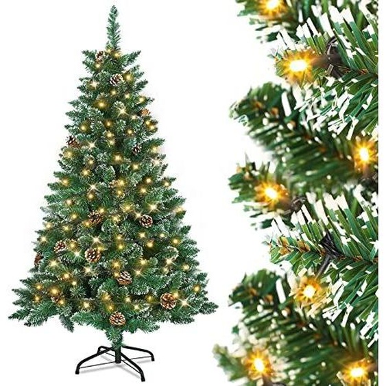TRMLBE Sapin de Noël 180cm Artificiel avec 250 LED & Pomme de pin Montage rapide Sapin de Noël Artificiel avec support - Vert PVC