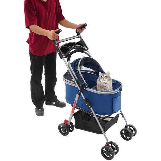 Trolley pour animaux de compagnie 50*60cm pliable multifonctionnel Poussette pour animaux de compagnie bleu foncé