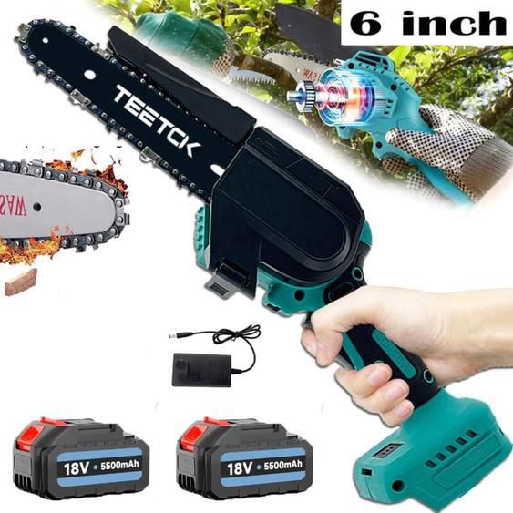Tronçonneuse à batterie,Tronçonneuse électrique sans fil de 6 , Mini scie à bois portative, tronçonneuse puissante,Compatible avec la batterie