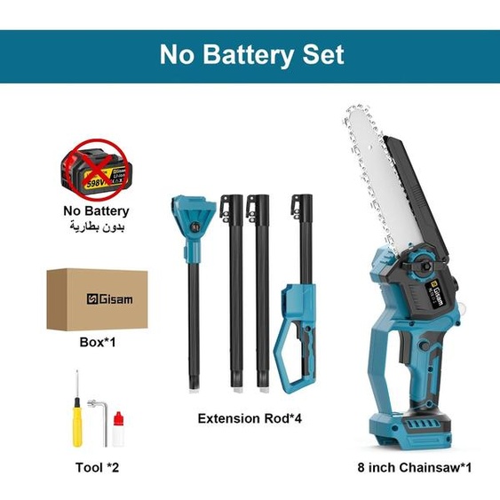Tronçonneuse de jardin 2-en-1 - Ébrancheur télescopique - Moteur sans balais - Sans fil 18 V - Sans batterie ni chargeur - Pour les branches en hauteur - Rouge carmin