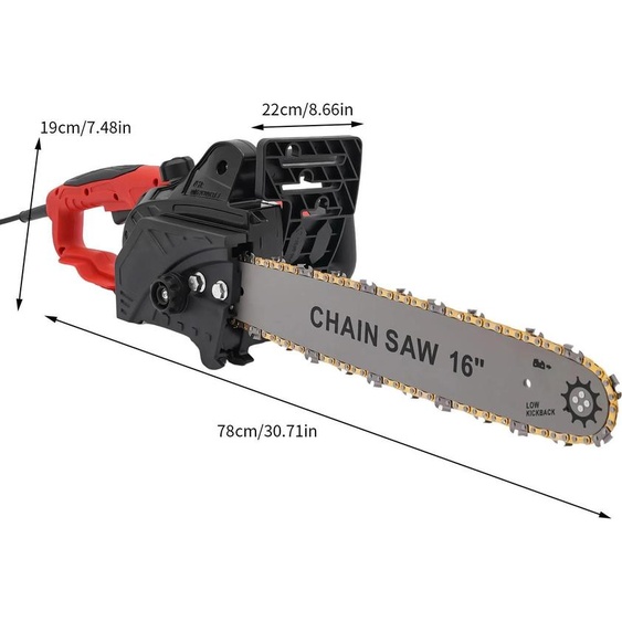 Tronçonneuse électrique - 40 cm - 2000 W - Moteur en cuivre - 220 V CA - Prise UE - Rouge