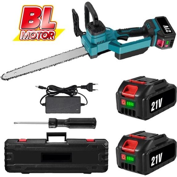 Tronçonneuse électrique - Batterie 18 V - Sans balais 3000 W - Lame 30 cm - 2 batteries - Pour lélagage et le bois de chauffage - Blanc