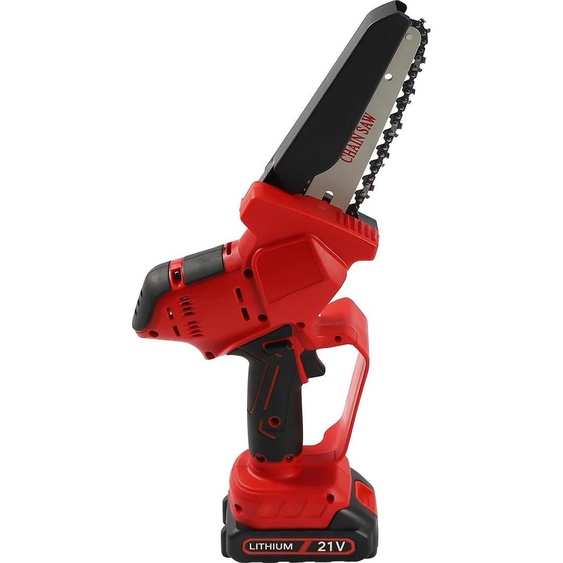 Tronçonneuse électrique maniable - Mini tronçonneuse sans fil - 21V sans fil - Guide de 15 cm - Sans batterie (Solo) - 2,5 kg - Rouge