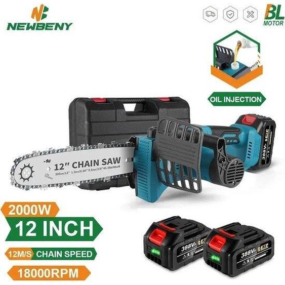 Tronçonneuse électrique sans balais 12 pouces - Scie de jardin sans fil - Travail du bois - Outil de coupe - 2 batteries - Portable